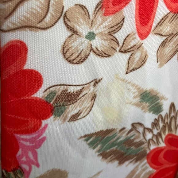 Vintage 70s Handmade Floral Kaftan Tunic Dress With Red & Brown Flowers - Picture 8 of 11